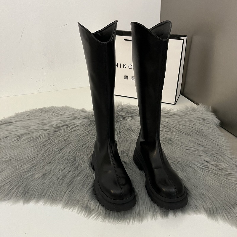 Women'S Fashion Leather Boots - 레트로 베어 컬러 부츠 여성 니하이