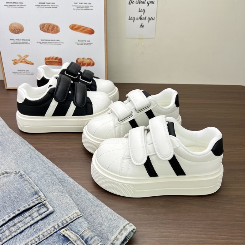 Women'S Fashion Velcro Sneakers - 여성 스트라이프 쉘 토 플랫폼 스니커즈