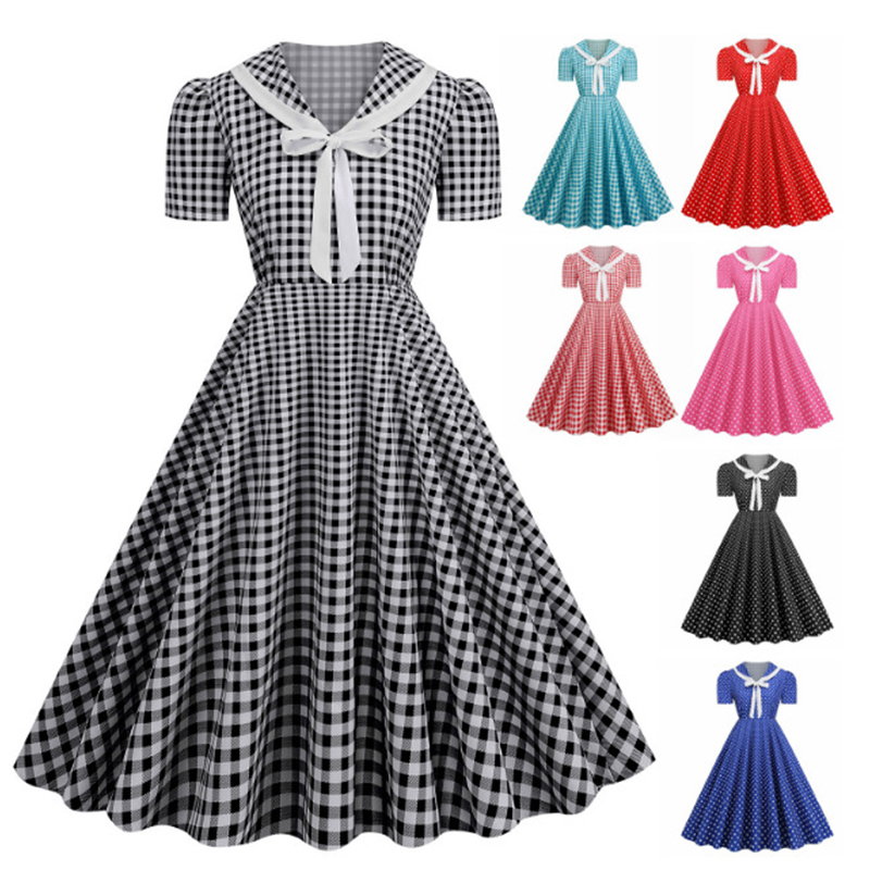 Women'S Fashion Of The 50S - 폴카 도트 인쇄 빈티지 대형 스윙