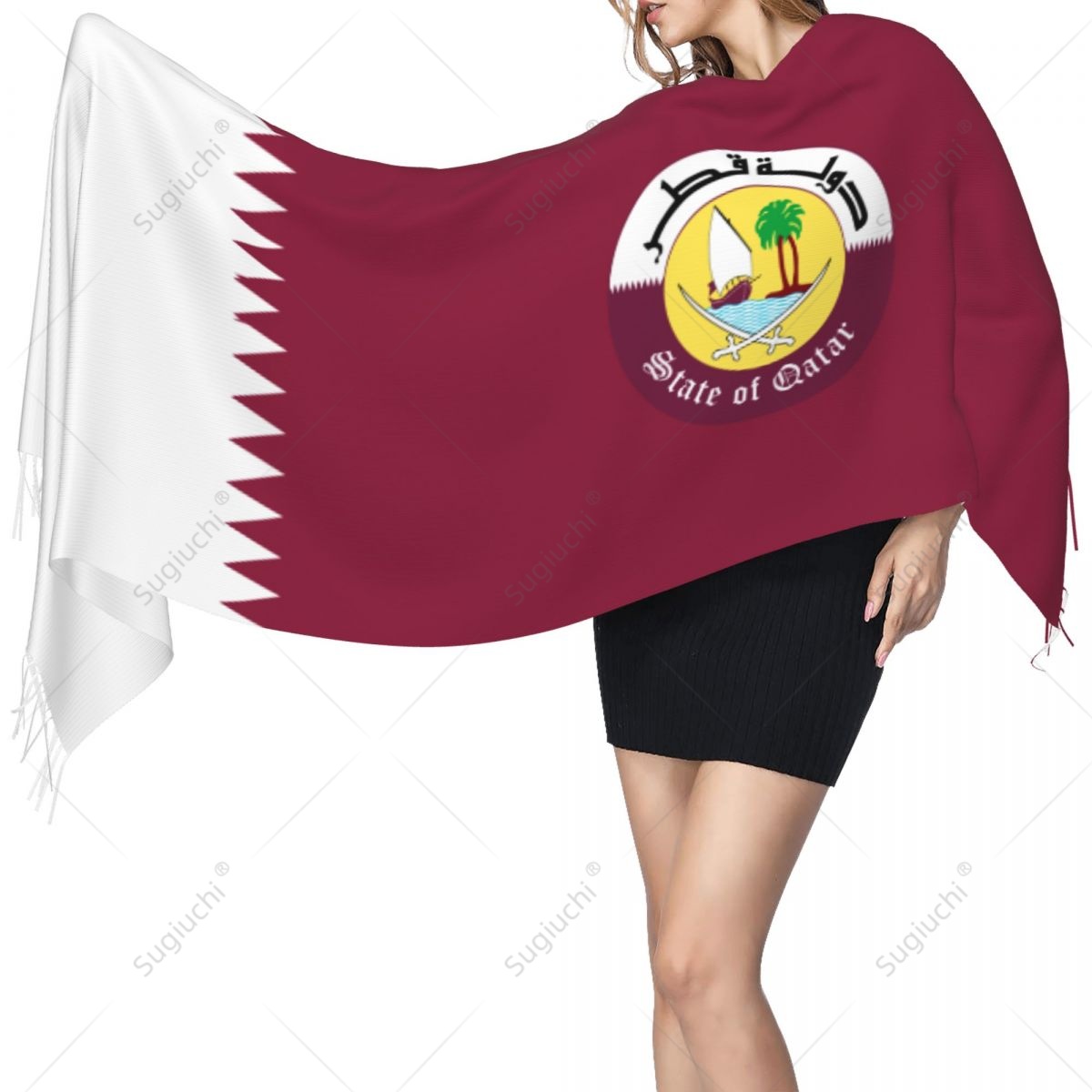 Women Fashion Qatar - 카타르 엠블럼 플래그 스카프 파시미나 따뜻한