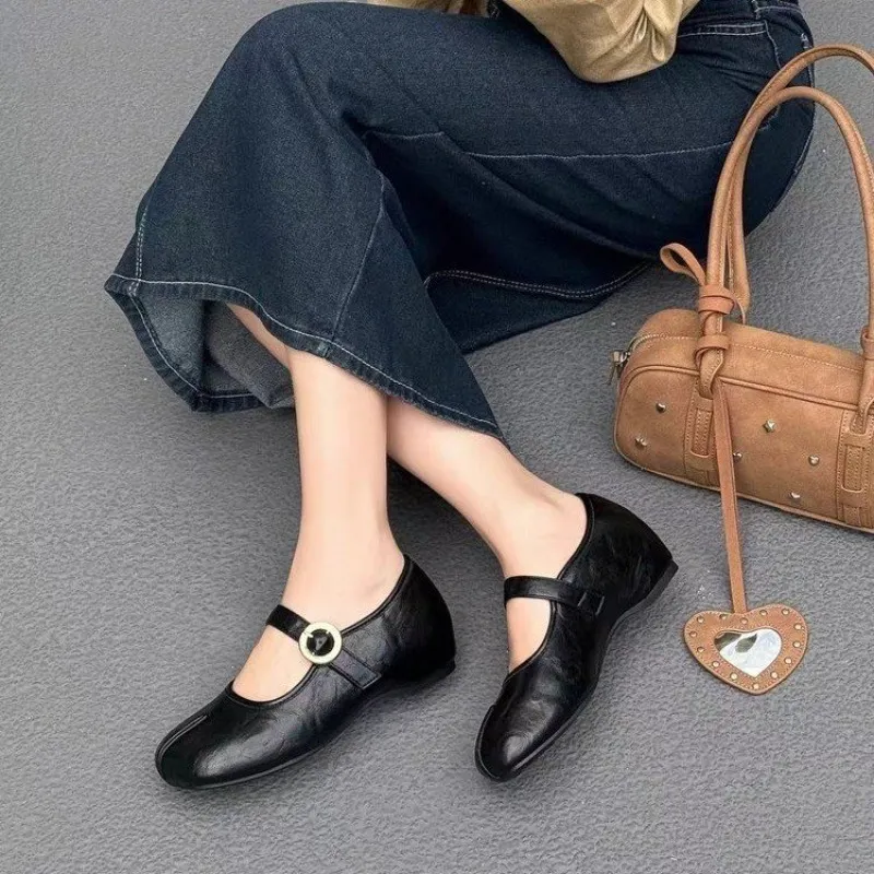 Women Fashion Online - 레트로 블랙 플랫 메리 제인 여성용