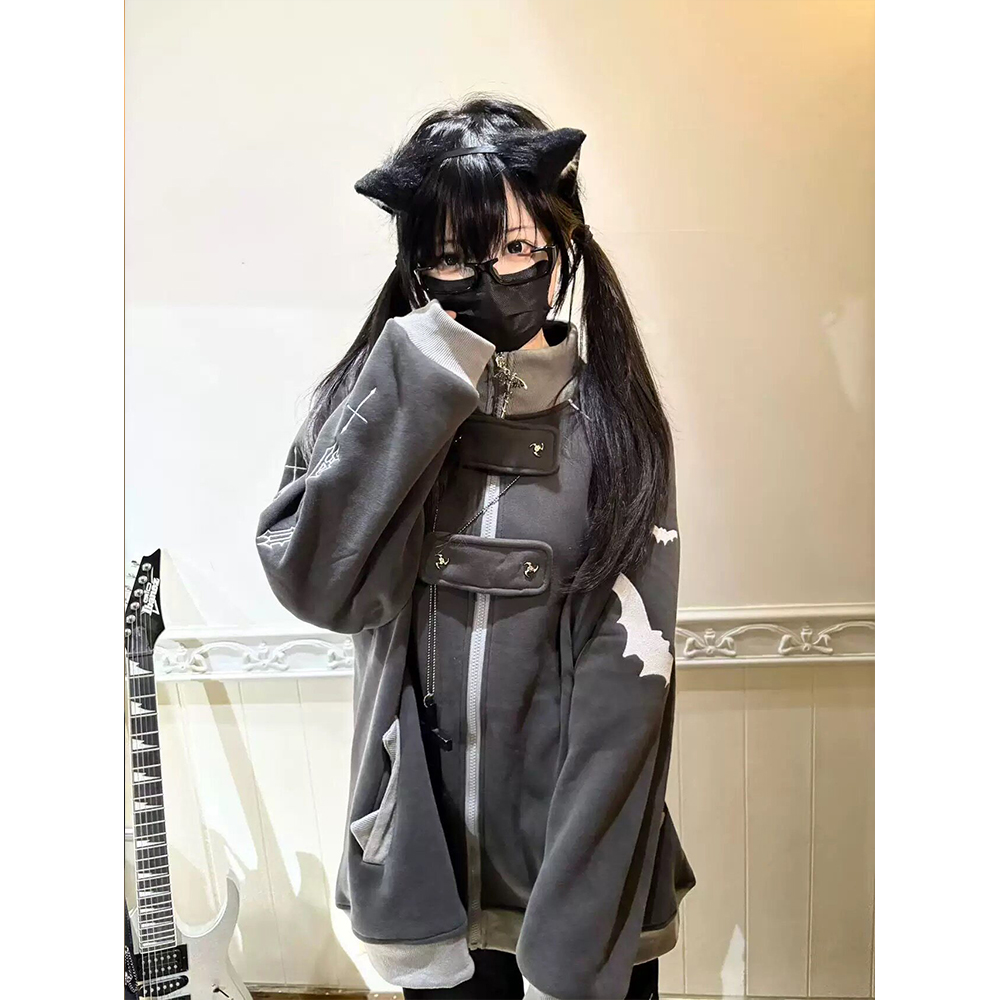 Hoodie Women Oversized - Y2K 고딕 스타일 지퍼업 후드티 여성용