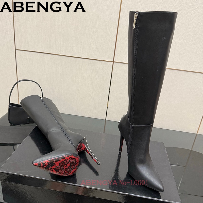 Women'S Fashion Leather Boots - 섹시한 블랙 가죽 니하이 부츠 여성용