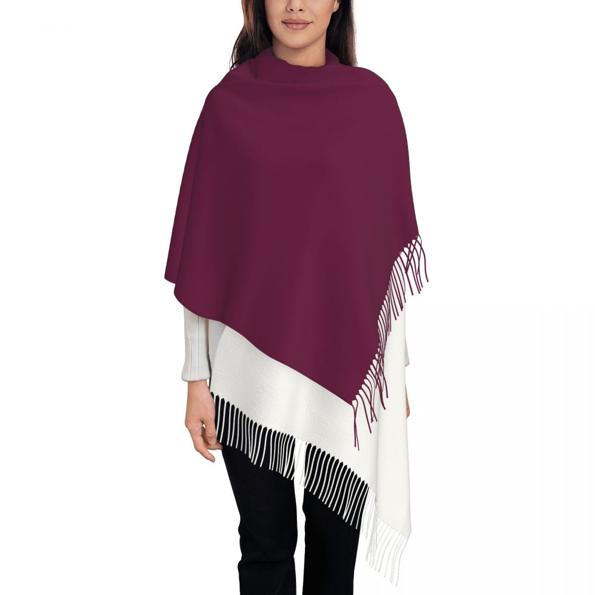 Women Fashion Qatar - 여성용 태슬 숄 스카프, 카타르 국기,