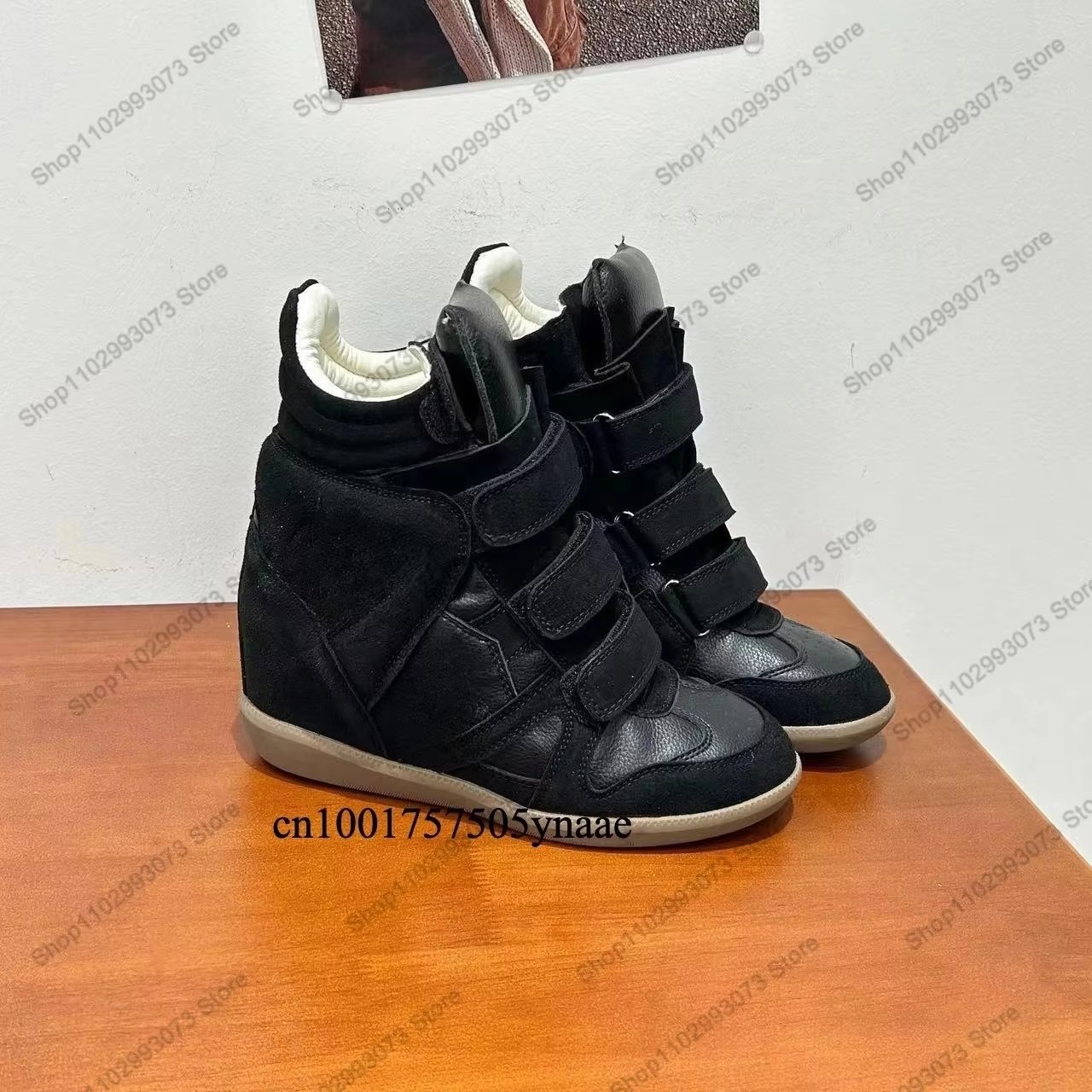 Women'S Fashion Leather Boots - 여성용 히든 웨지힐 하이탑 스니커즈 스웨이드