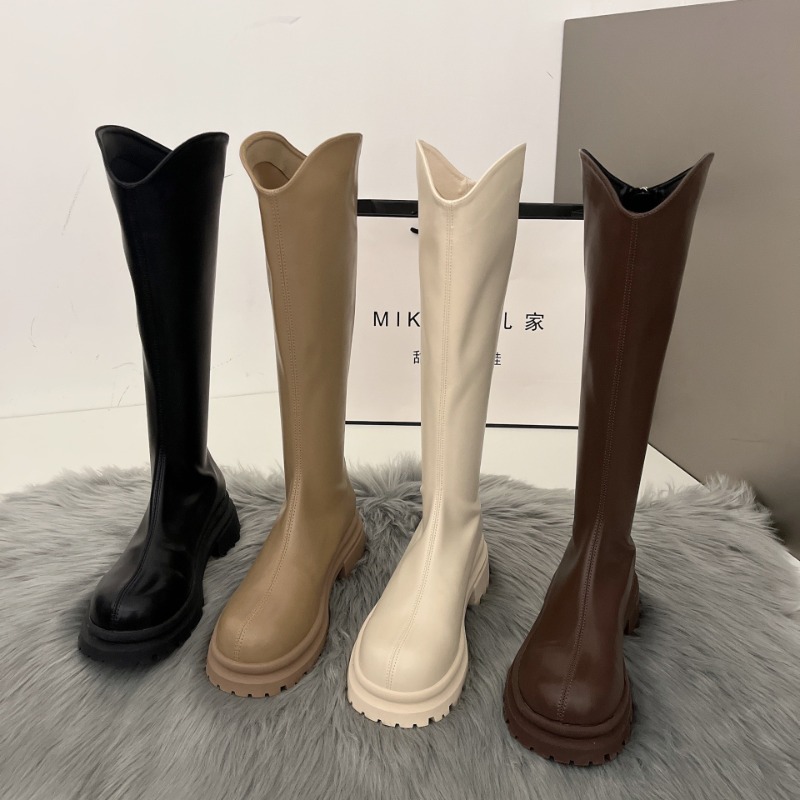 레트로 베어 컬러 부츠 여성 니하이 부츠 패션 백 지퍼 - Women'S Fashion Leather Boots 리뷰 및 가격