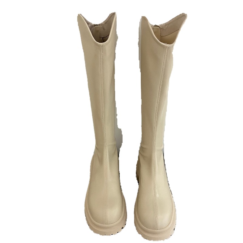 레트로 베어 컬러 부츠 여성 니하이 부츠 패션 백 지퍼 - Women'S Fashion Leather Boots 리뷰 및 가격