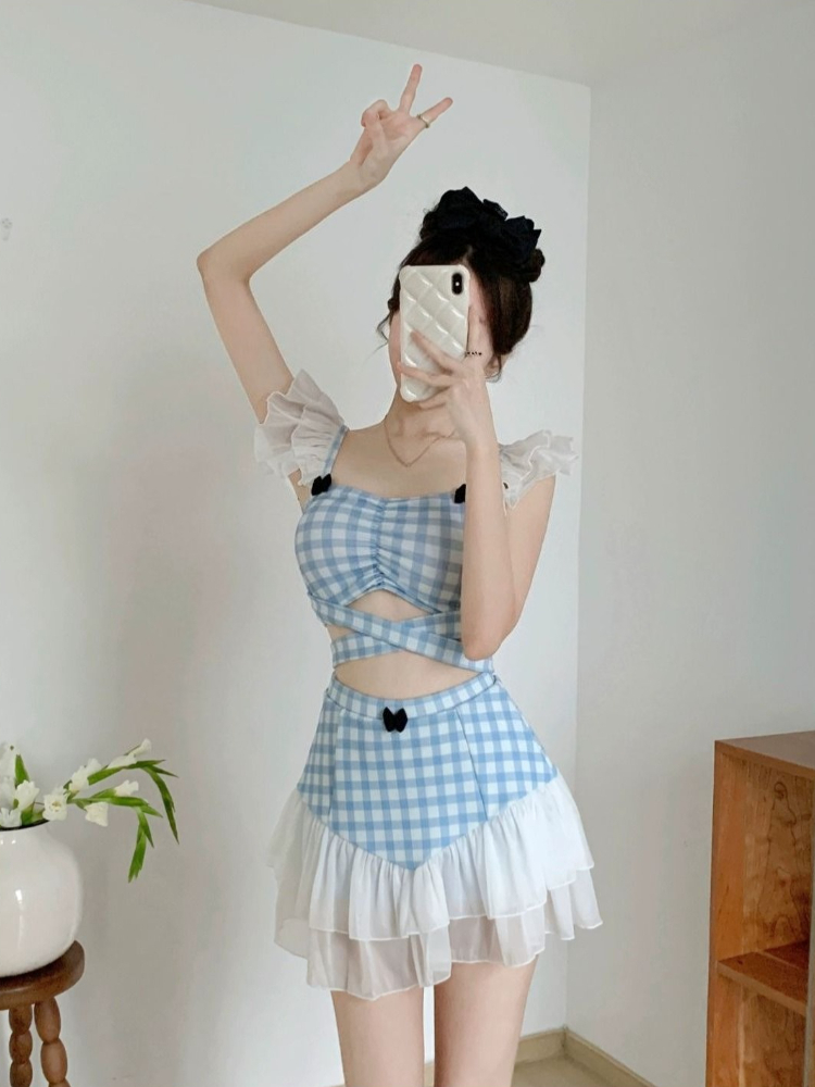 숙녀 슬리밍 홀터넥 수영복 귀여운 리본 매듭 레트로 하 - Women Fashion Outfits 리뷰 및 가격