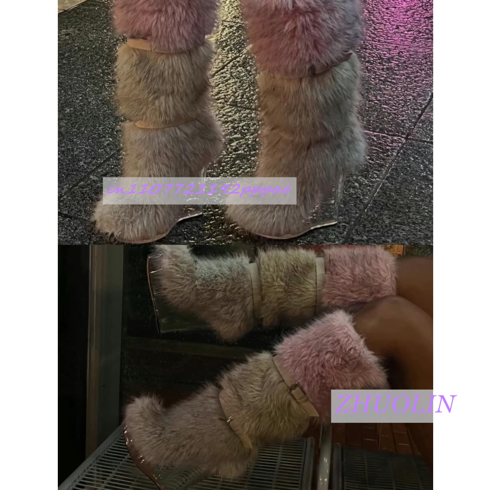겨울 그라데이션 퍼리 투명 웨지 부츠 여성용 스위트 벨 - Women'S Fashion Leather Boots 리뷰 및 가격