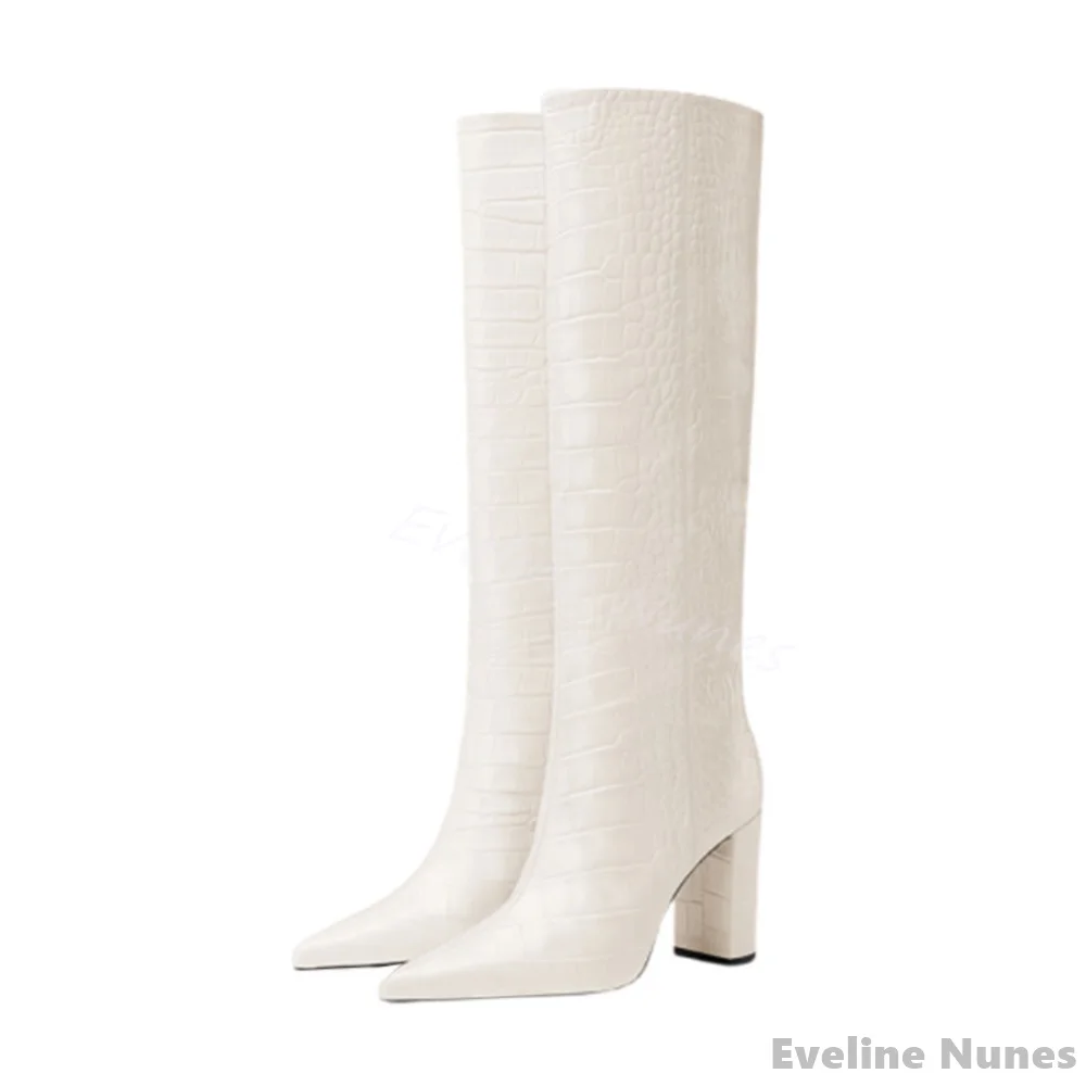 여성용 럭셔리 악어 패턴 부츠, 뾰족한 토, 청키 힐, - Women'S Fashion Leather Boots 리뷰 및 가격