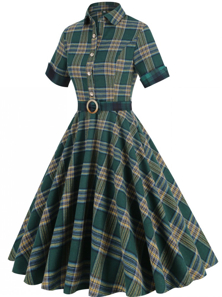 여성용 핀업 격자 프린트 캐주얼 파티 드레스, 여름 반 - Women'S Fashion Of The 50S 리뷰 및 가격