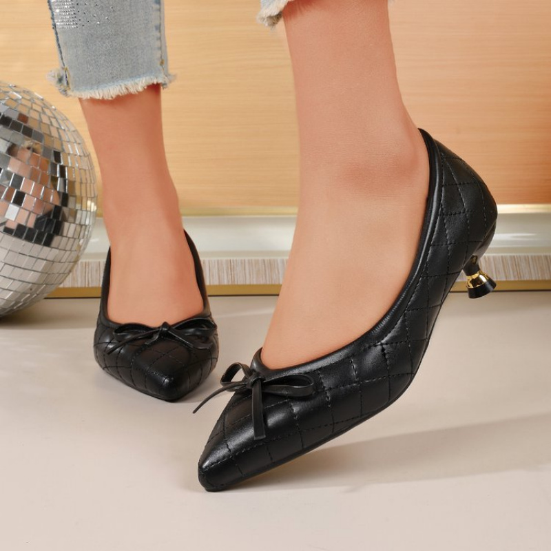 빈티지 여성 뾰족코 리본 키튼힐 펌프스, 퀼팅 스틸레토 - Women Fashion Store 리뷰 및 가격