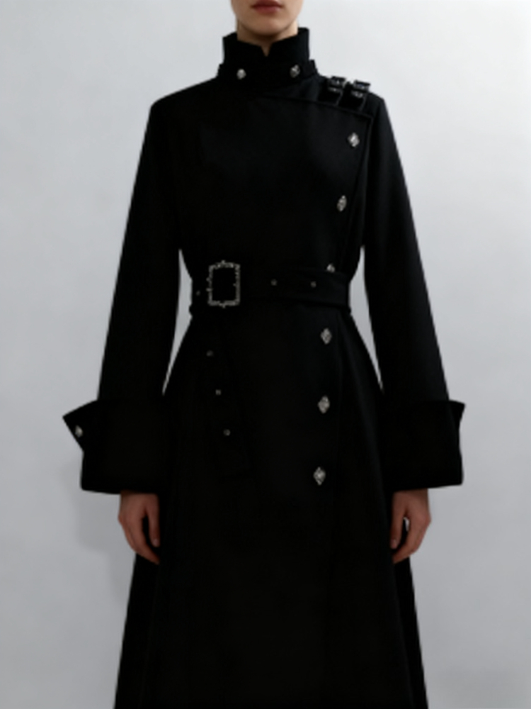 미적 고딕 스타일 우아한 롱 울 코트 여성 허리끈 슬리 - Women'S Fashion Jackets 리뷰 및 가격