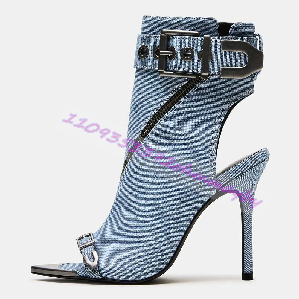 여름 블루 데님 포인티드 토 부츠 여성용 오픈 토 가죽 - Women'S Fashion Leather Boots 리뷰 및 가격