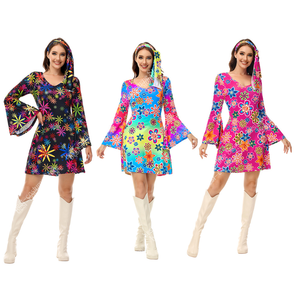여성을위한 70s 디스코 드레스 다채로운 인쇄 디스코  - Women'S Fashion From The 70S 리뷰 및 가격