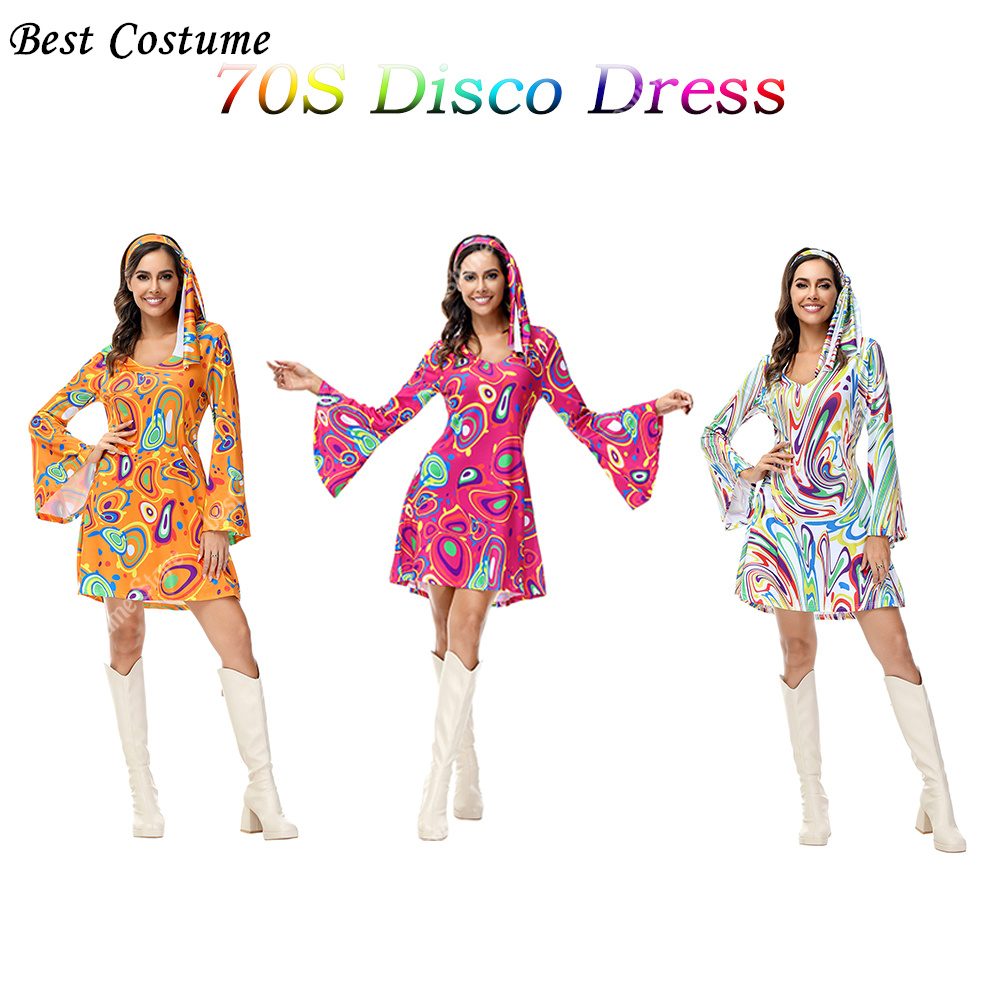 여성을위한 70s 디스코 드레스 다채로운 인쇄 디스코  - Women'S Fashion From The 70S 리뷰 및 가격