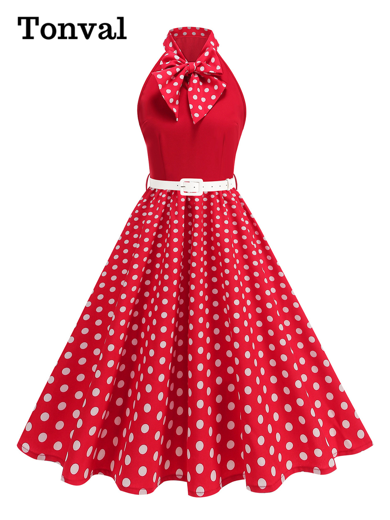 톤발 보우 넥 홀터넥 폴카 도트 50년대 레트로 파티  - Women'S Fashion Of The 50S 리뷰 및 가격