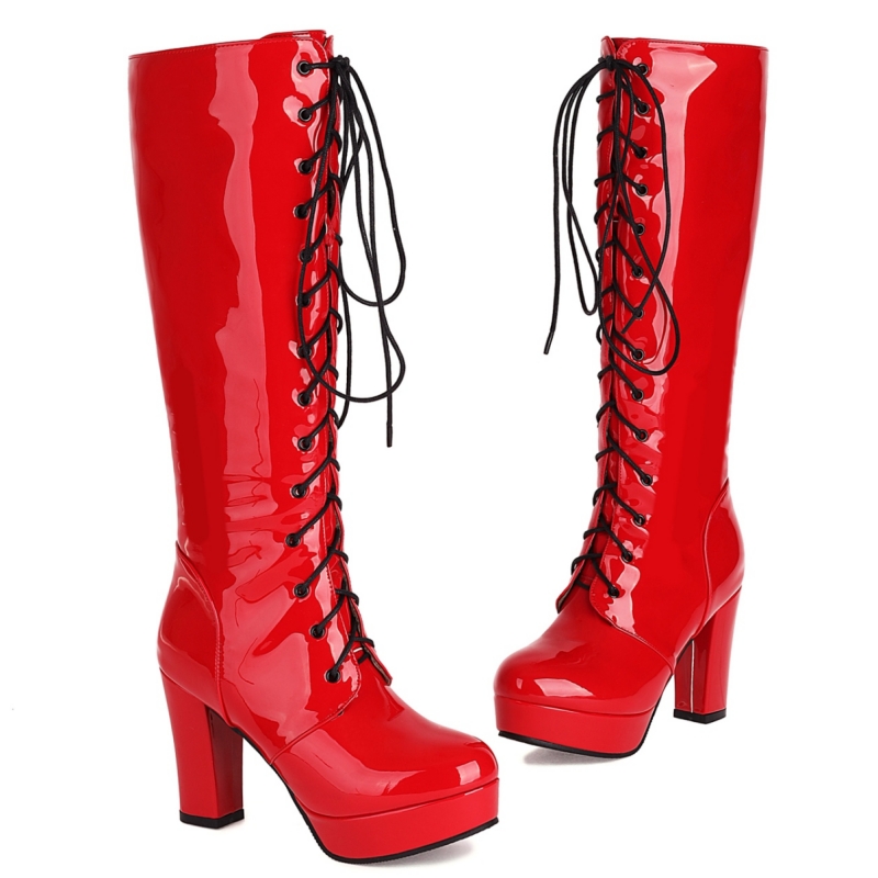여성용 하이힐 플랫폼 무릎 높이 부츠, 섹시한 레이스업 - Women'S Fashion Leather Boots 리뷰 및 가격