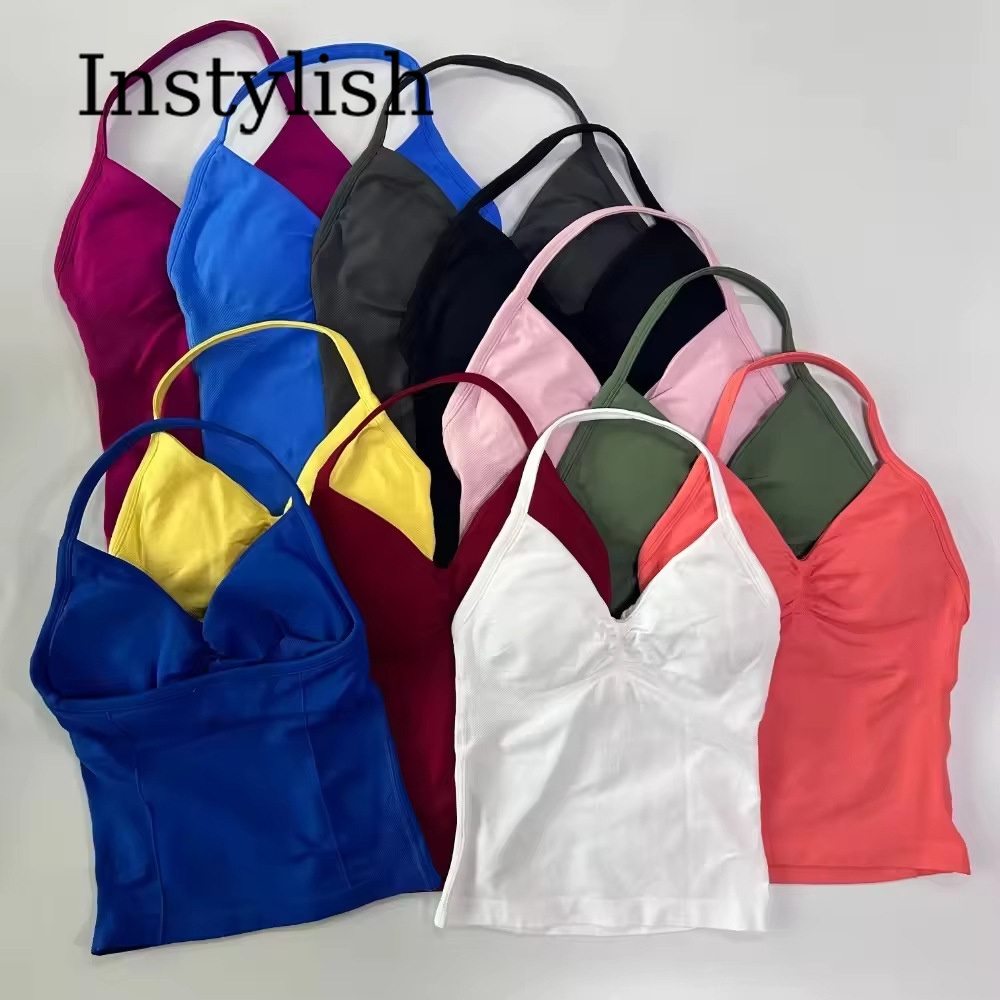 여성용 심리스 요가 2피스 세트, 홀터 V넥 러치드 캐 - High Waist Leggings 리뷰 및 가격