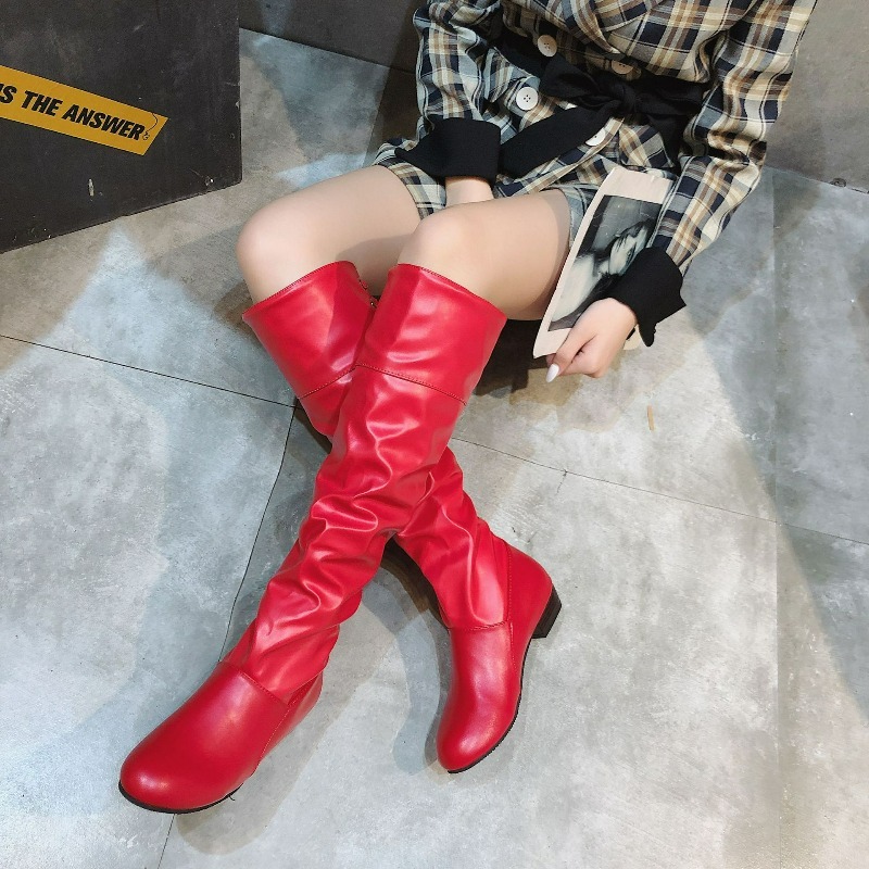 2025 여성용 니하이 부츠 플리츠 로우힐 캐주얼 가죽 - Women'S Fashion Leather Boots 리뷰 및 가격